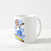 Garçon surfant sur la tasse jaune de crayon (Devant droit)