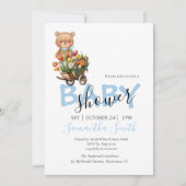 Garçon Teddy Bleu Rustique Floral Faire-part bébé (Devant)