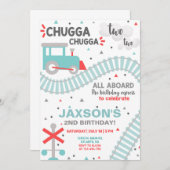 Garçon train 2ème invitation de deuxième anniversa (Devant / Derrière)