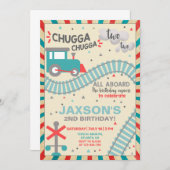 Garçon train 2ème invitation de deuxième anniversa (Devant / Derrière)