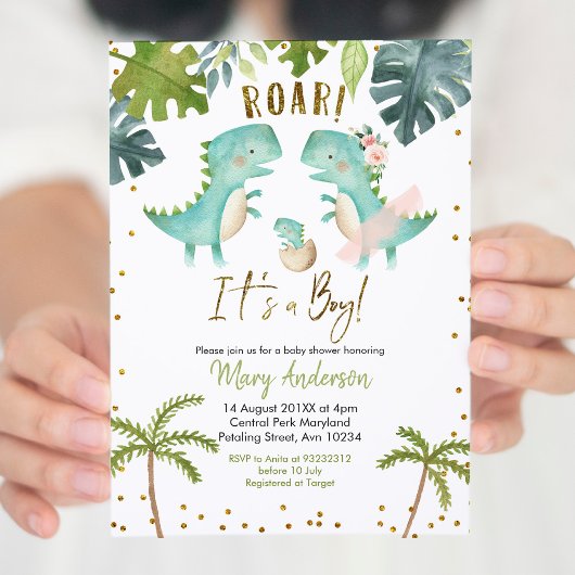 Garçon Tropical Dinosaur Couple Douche Invitation 