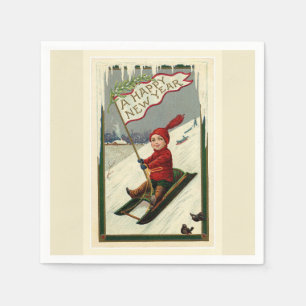 Garçon vintage Bonne Année et serviette en papier