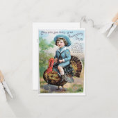 Garçon vintage chevauchant une dinde Carte de vœux (Devant/Arrière en situation)