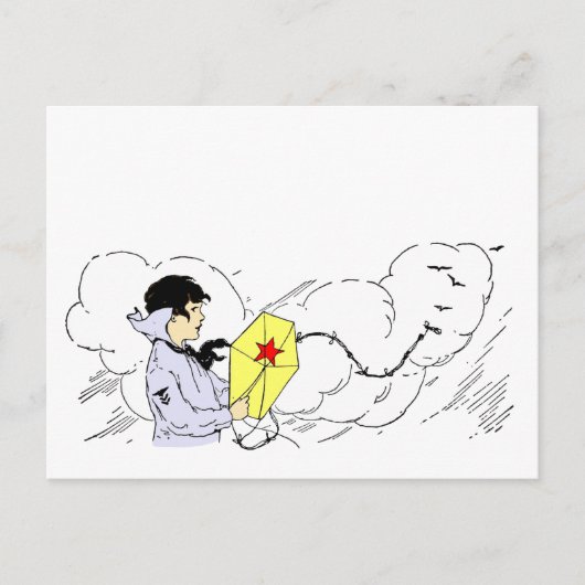 Garçon Volant un Cerf-Volant Carte Postale d'Art V (Devant)