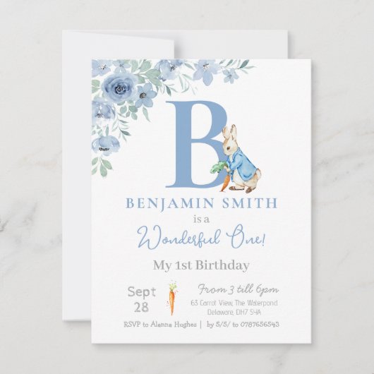 Garçons 1er anniversaire Peter Rabbit Invitation (Devant)