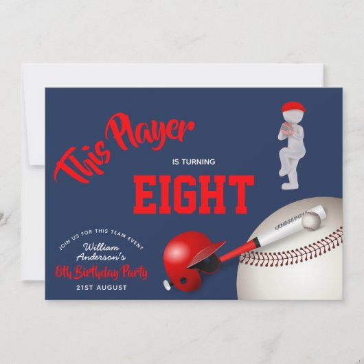 GARÇONS Anniversaire BASEBALL Invitation Rouge Ble (Devant)