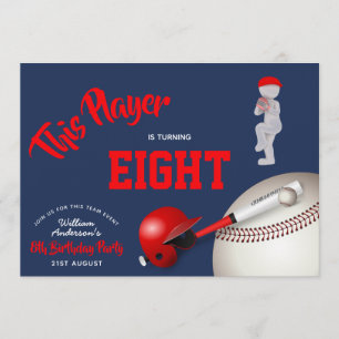 GARÇONS Anniversaire BASEBALL Invitation Rouge Ble