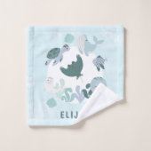 Garçons Bleus Sous L'Océan Mer Animaux Enfants (Gant de toilette)