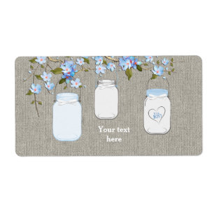 Garçons Blue Burlap Mason Jar Étiquettes bouteille