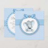 Garçons Blue Elephant Baby Shower Invitations (Devant / Derrière)