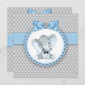 Garçons Blue Grey Elephant Baby Shower Invitations (Devant / Derrière)