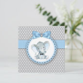 Garçons Blue Grey Elephant Baby Shower Invitations (Debout devant)