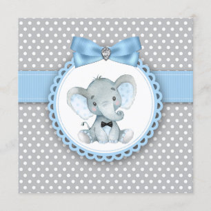 Garçons Blue Grey Elephant Baby Shower Invitations