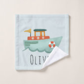 Garçons Cute and Modern Blue Boat Kids (Gant de toilette)
