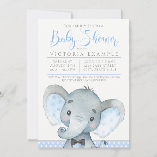 Garçons Eléphant Joli bébé douche Invitations (Devant)