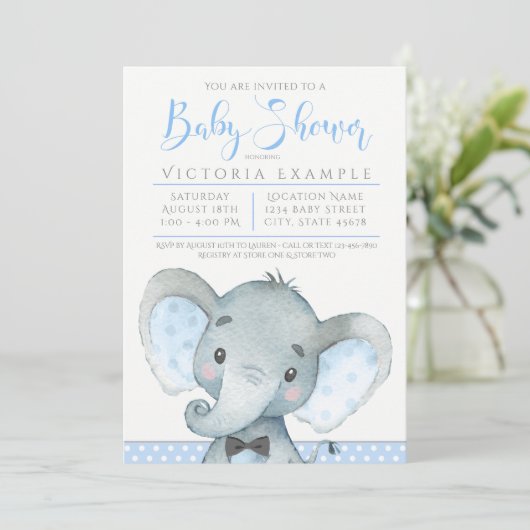 Garçons Eléphant Joli bébé douche Invitations (Debout devant)