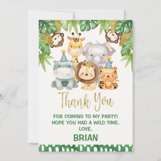 Garçons mignonne Wild One Safari Carte de remercie (Devant)