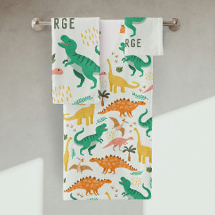 Garçons Serviette T-Rex Jungle Dinosaure Monogramm
