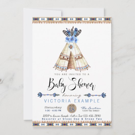 Garçons Teepee Baby Shower Invitations (Devant)