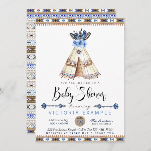 Garçons Teepee Baby Shower Invitations (Devant / Derrière)