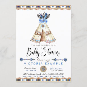 Garçons Teepee Baby Shower Invitations