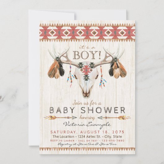 Garçons Tribal Crâne bébé douche Invitations (Devant)