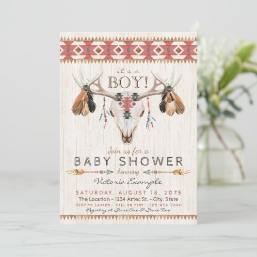 Garçons Tribal Crâne bébé douche Invitations (Debout devant)