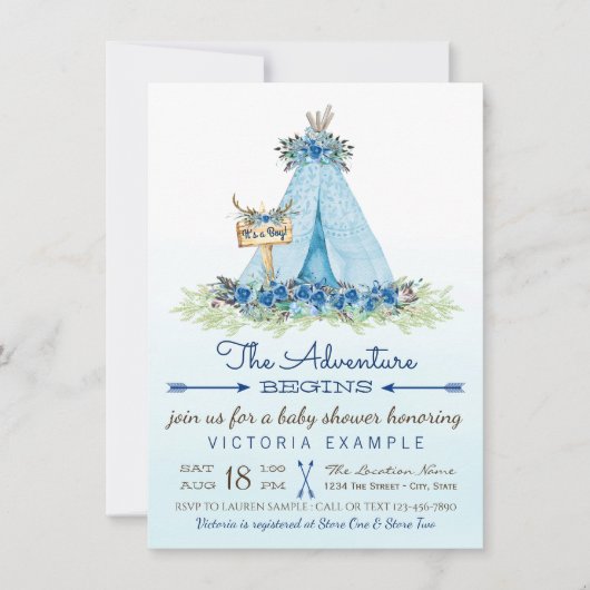 Garçons Tribal TeePee Baby Shower Invitations (Devant)