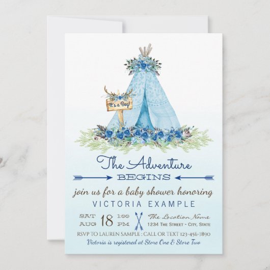 Garçons Tribal TeePee Boho Baby Shower Invitations (Devant)