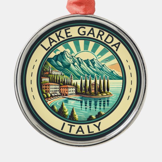 Gardameer Italië Illustratie Reizen Art Badge Metalen Ornament (Voorkant)