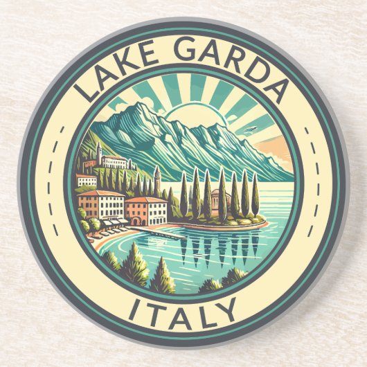 Gardameer Italië Illustratie Reizen Art Badge Zandsteen Onderzetter (Voorkant)
