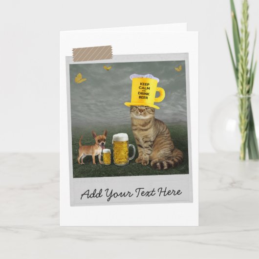 Garde Calme Et Bois Bière Chat Carte Drôle (Devant)