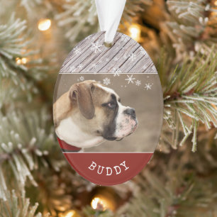 Garde de Noël Photo de Chien en Bois Rustique pour