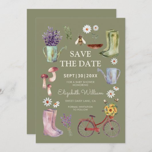 Garden Baby Shower Save The Date Card (Voorkant / Achterkant)