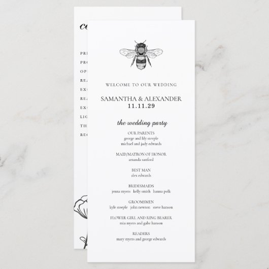 Garden Bee Ceremony Programme (Devant / Derrière)
