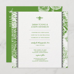 Garden Bee Green Toile Faire-part de mariage