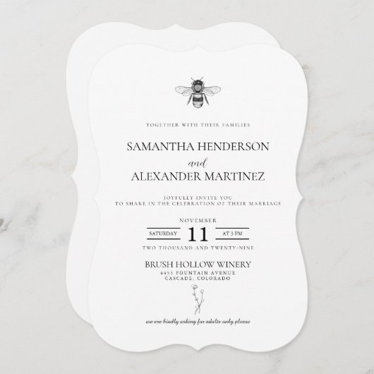 Garden Bee Wedding Kaart (Voorkant / Achterkant)