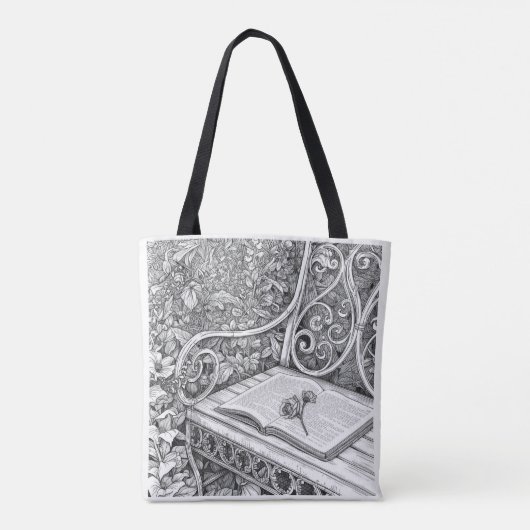 Garden Bench & Book Aesthetic Ink Art Tote Bag (Dos)