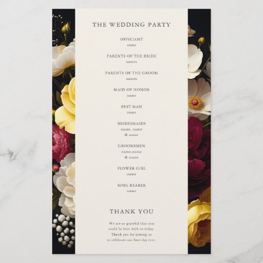 Garden Blooms Élégant programme de mariage foncé (Dos)