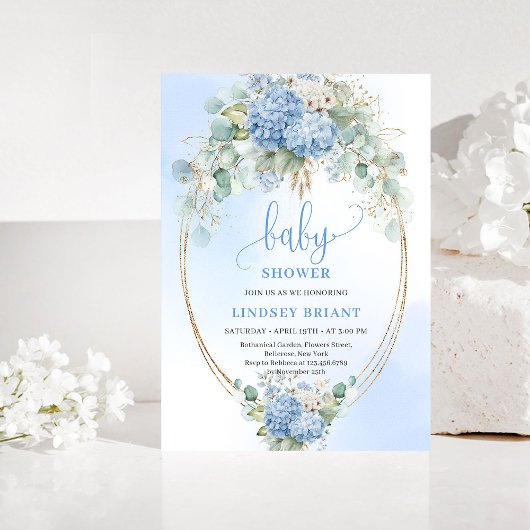 Garden Boho Blue Floral Baby Shower Invitation
