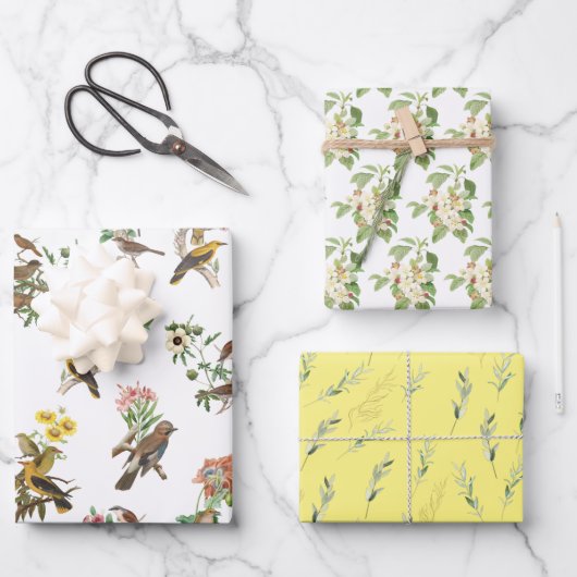 Garden Bouquets en Vogels Inpakpapier Vel (Voorkant)