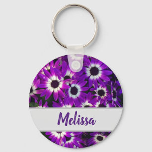 Garden Bright Purple Flowers Naam Floral toevoegen Sleutelhanger