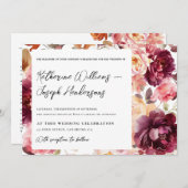 Garden Burgundy Script calligraphy Details Wedding Kaart (Voorkant / Achterkant)