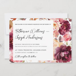 Garden Burgundy Script calligraphy Details Wedding Kaart