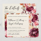Garden Burgundy Script calligraphy Details Wedding Kaart (Voorkant / Achterkant)