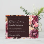 Garden Burgundy Script calligraphy Details Wedding Kaart (Staand voorkant)