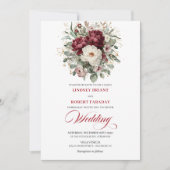 Garden Burgundy White Floral Wedding Invitation (Devant)