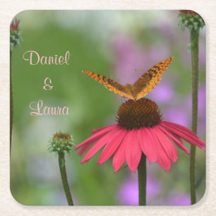 Garden Butterfly Wedding Vierkante Kartonnen Onderzetter