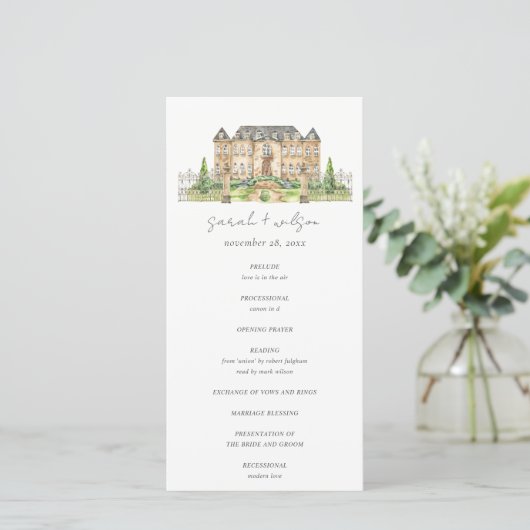 Garden Chateau Waterverf Wedding Program Card Bedankkaart (Staand voorkant)