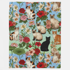 Garden Companions – Floral Cats in Bloom Fleece Deken